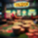 A visually compelling bingo game setup with vibrant cards and markers