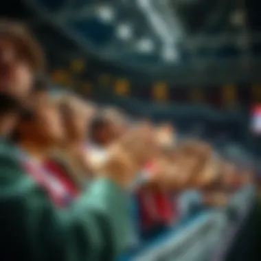 The Thrill of Live Sports with Fellow Enthusiasts Crowd cheering during a sports match