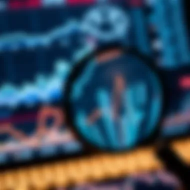 Data Analysis with Magnifying Glass Magnifying glass over a digital screen showcasing data analysis