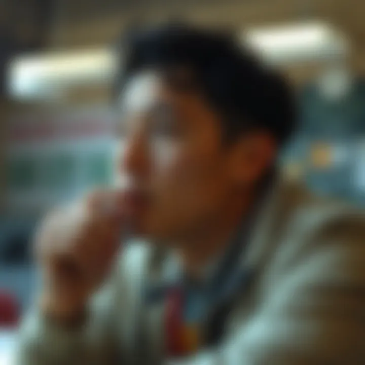 Contemplating Lottery Strategies Person contemplating lottery strategies with a thoughtful expression