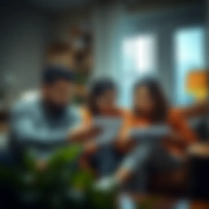 A cozy living room setting with family checking lottery results together